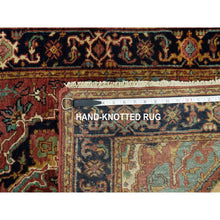 Load image into Gallery viewer, 2&#39;5&quot;x19&#39;10&quot; Brick Red With Night Sky Blue, Vegetable Dyes and Denser Weave, Antiqued Fine Heriz Re-Creation, Hand Knotted, Soft Vibrant Wool, Oriental XL Runner Rug FWR543900