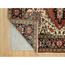 Load image into Gallery viewer, 4&#39;1&quot;x6&#39;2&quot; Aragon Red and Nocturne Blue Border, Densely Woven Antiqued Organic Wool, Fine Heriz, Re-Creation, Hand Knotted Soft and Plush, Vegetable Dyes, Oriental Rug FWR543912