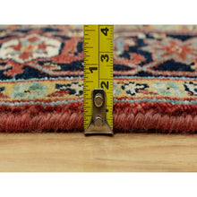 Load image into Gallery viewer, 4&#39;1&quot;x6&#39;2&quot; Aragon Red and Nocturne Blue Border, Densely Woven Antiqued Organic Wool, Fine Heriz, Re-Creation, Hand Knotted Soft and Plush, Vegetable Dyes, Oriental Rug FWR543912