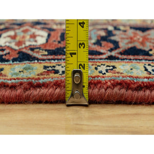 4'1"x6'2" Aragon Red and Nocturne Blue Border, Densely Woven Antiqued Organic Wool, Fine Heriz, Re-Creation, Hand Knotted Soft and Plush, Vegetable Dyes, Oriental Rug FWR543912