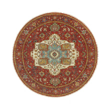 Load image into Gallery viewer, 8&#39;x8&#39; Bolero Red, Hand Knotted Natural Dyes, Densely Woven, Antiqued Velvety Wool, Fine Heriz Re-Creation, Soft Pile, Round Oriental Rug FWR543942