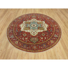 Load image into Gallery viewer, 8&#39;x8&#39; Bolero Red, Hand Knotted Natural Dyes, Densely Woven, Antiqued Velvety Wool, Fine Heriz Re-Creation, Soft Pile, Round Oriental Rug FWR543942