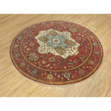 Load image into Gallery viewer, 8&#39;x8&#39; Bolero Red, Hand Knotted Natural Dyes, Densely Woven, Antiqued Velvety Wool, Fine Heriz Re-Creation, Soft Pile, Round Oriental Rug FWR543942