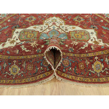 Load image into Gallery viewer, 8&#39;x8&#39; Bolero Red, Hand Knotted Natural Dyes, Densely Woven, Antiqued Velvety Wool, Fine Heriz Re-Creation, Soft Pile, Round Oriental Rug FWR543942