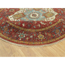 Load image into Gallery viewer, 8&#39;x8&#39; Bolero Red, Hand Knotted Natural Dyes, Densely Woven, Antiqued Velvety Wool, Fine Heriz Re-Creation, Soft Pile, Round Oriental Rug FWR543942