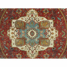 Load image into Gallery viewer, 8&#39;x8&#39; Bolero Red, Hand Knotted Natural Dyes, Densely Woven, Antiqued Velvety Wool, Fine Heriz Re-Creation, Soft Pile, Round Oriental Rug FWR543942