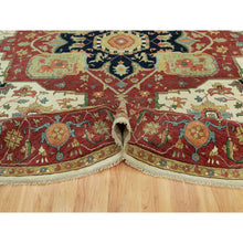 Load image into Gallery viewer, 14&#39;x14&#39; Acadia White and Oxide Red, Antiqued Fine Heriz Re-Creation With Center Motif, Soft Wool Pile Denser Weave, Hand Knotted Plush and Lush, Round Pure Wool Oriental Rug FWR543966