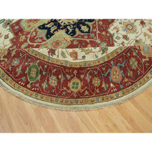 Load image into Gallery viewer, 14&#39;x14&#39; Acadia White and Oxide Red, Antiqued Fine Heriz Re-Creation With Center Motif, Soft Wool Pile Denser Weave, Hand Knotted Plush and Lush, Round Pure Wool Oriental Rug FWR543966