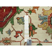 Load image into Gallery viewer, 14&#39;x14&#39; Acadia White and Oxide Red, Antiqued Fine Heriz Re-Creation With Center Motif, Soft Wool Pile Denser Weave, Hand Knotted Plush and Lush, Round Pure Wool Oriental Rug FWR543966