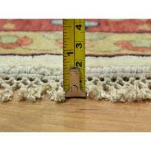 Load image into Gallery viewer, 14&#39;x14&#39; Acadia White and Oxide Red, Antiqued Fine Heriz Re-Creation With Center Motif, Soft Wool Pile Denser Weave, Hand Knotted Plush and Lush, Round Pure Wool Oriental Rug FWR543966