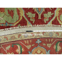 Load image into Gallery viewer, 14&#39;x14&#39; Acadia White and Oxide Red, Antiqued Fine Heriz Re-Creation With Center Motif, Soft Wool Pile Denser Weave, Hand Knotted Plush and Lush, Round Pure Wool Oriental Rug FWR543966