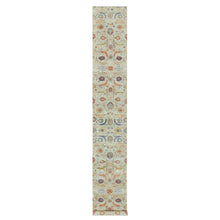 Load image into Gallery viewer, 2&#39;7&quot;x18&#39; Wimborne White, Densely Woven, Soft and Plush Pile, Hand Knotted With Sickle Leaf Design, Silk With Textured Wool, Oriental XL Runner Rug FWR544086