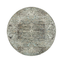 Load image into Gallery viewer, 6&#39;x6&#39; Downpipe Gray, Hand Knotted Silk with Textured Wool, Transitional Persian Influence Erased Medallion Design, Round Oriental Rug FWR544116