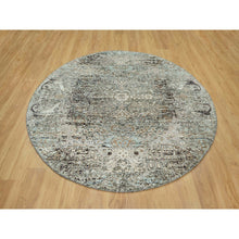 Load image into Gallery viewer, 6&#39;x6&#39; Downpipe Gray, Hand Knotted Silk with Textured Wool, Transitional Persian Influence Erased Medallion Design, Round Oriental Rug FWR544116