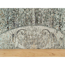 Load image into Gallery viewer, 6&#39;x6&#39; Downpipe Gray, Hand Knotted Silk with Textured Wool, Transitional Persian Influence Erased Medallion Design, Round Oriental Rug FWR544116