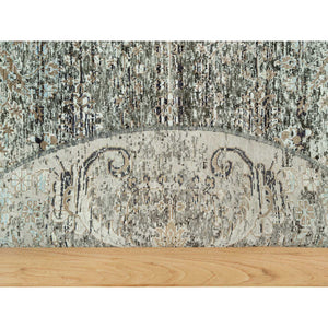 6'x6' Downpipe Gray, Hand Knotted Silk with Textured Wool, Transitional Persian Influence Erased Medallion Design, Round Oriental Rug FWR544116