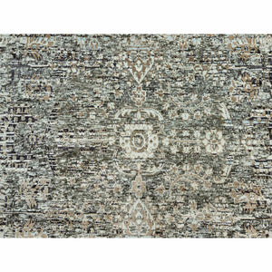 6'x6' Downpipe Gray, Hand Knotted Silk with Textured Wool, Transitional Persian Influence Erased Medallion Design, Round Oriental Rug FWR544116