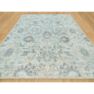 15'x15' Pacer White, Sickle Leaf Design, Silk With Textured Wool, Denser Weave, Hand Knotted, Soft and Lush, Square Oriental Rug FWR544176