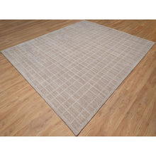 Load image into Gallery viewer, 8&#39;2&quot;x9&#39;10&quot; Beaver Brown, Hand Loomed, Modern Grid Pattern, Natural Wool, Thick and Plush, Soft Pile, Oriental Rug FWR544218