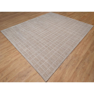 8'2"x9'10" Beaver Brown, Hand Loomed, Modern Grid Pattern, Natural Wool, Thick and Plush, Soft Pile, Oriental Rug FWR544218