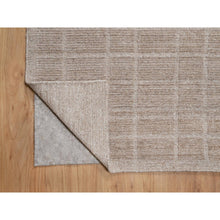 Load image into Gallery viewer, 8&#39;2&quot;x9&#39;10&quot; Beaver Brown, Hand Loomed, Modern Grid Pattern, Natural Wool, Thick and Plush, Soft Pile, Oriental Rug FWR544218