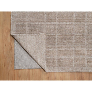 8'2"x9'10" Beaver Brown, Hand Loomed, Modern Grid Pattern, Natural Wool, Thick and Plush, Soft Pile, Oriental Rug FWR544218