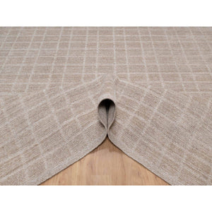 8'2"x9'10" Beaver Brown, Hand Loomed, Modern Grid Pattern, Natural Wool, Thick and Plush, Soft Pile, Oriental Rug FWR544218