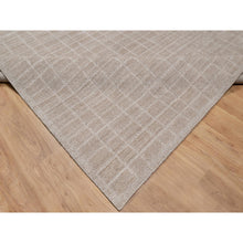 Load image into Gallery viewer, 8&#39;2&quot;x9&#39;10&quot; Beaver Brown, Hand Loomed, Modern Grid Pattern, Natural Wool, Thick and Plush, Soft Pile, Oriental Rug FWR544218