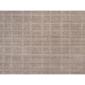 8'2"x9'10" Beaver Brown, Hand Loomed, Modern Grid Pattern, Natural Wool, Thick and Plush, Soft Pile, Oriental Rug FWR544218