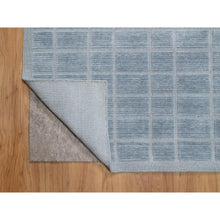 Load image into Gallery viewer, 8&#39;2&quot;x9&#39;10&quot; Stone Blue, Modern Grid Pattern, Hand Loomed, Soft Plush Pile, Pure Wool, Oriental Rug FWR544230