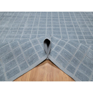 8'2"x9'10" Stone Blue, Modern Grid Pattern, Hand Loomed, Soft Plush Pile, Pure Wool, Oriental Rug FWR544230