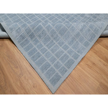 Load image into Gallery viewer, 8&#39;2&quot;x9&#39;10&quot; Stone Blue, Modern Grid Pattern, Hand Loomed, Soft Plush Pile, Pure Wool, Oriental Rug FWR544230