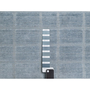 8'2"x9'10" Stone Blue, Modern Grid Pattern, Hand Loomed, Soft Plush Pile, Pure Wool, Oriental Rug FWR544230