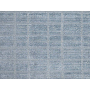 8'2"x9'10" Stone Blue, Modern Grid Pattern, Hand Loomed, Soft Plush Pile, Pure Wool, Oriental Rug FWR544230