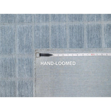 Load image into Gallery viewer, 8&#39;2&quot;x9&#39;10&quot; Stone Blue, Modern Grid Pattern, Hand Loomed, Soft Plush Pile, Pure Wool, Oriental Rug FWR544230