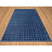 Load image into Gallery viewer, 8&#39;2&quot;x10&#39; Navy Blue, Modern Grid Pattern, Hand Loomed, Thick and Plush, Natural Wool, Oriental Rug FWR544236