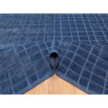 Load image into Gallery viewer, 8&#39;2&quot;x10&#39; Navy Blue, Modern Grid Pattern, Hand Loomed, Thick and Plush, Natural Wool, Oriental Rug FWR544236