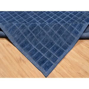 8'2"x10' Navy Blue, Modern Grid Pattern, Hand Loomed, Thick and Plush, Natural Wool, Oriental Rug FWR544236