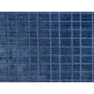 8'2"x10' Navy Blue, Modern Grid Pattern, Hand Loomed, Thick and Plush, Natural Wool, Oriental Rug FWR544236