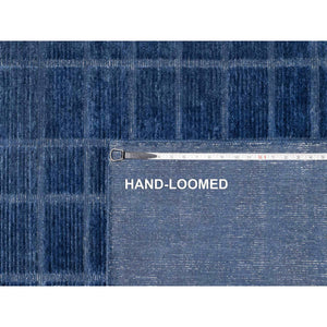 8'2"x10' Navy Blue, Modern Grid Pattern, Hand Loomed, Thick and Plush, Natural Wool, Oriental Rug FWR544236