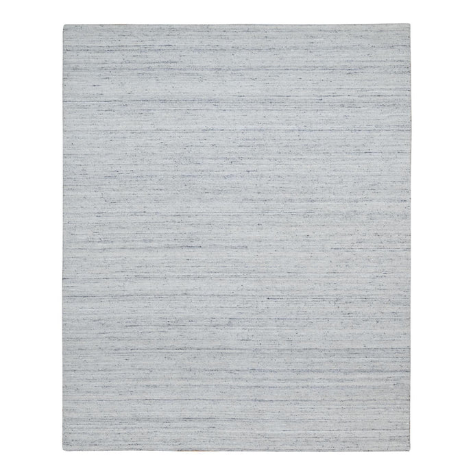 8'x10' Ice Gray, Thick and Plush, Modern Striae Design, Tone on Tone, Natural Wool, Hand Loomed, Oriental Rug FWR544266