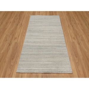 3'x5' Ecru Brown, Hand Loomed, Variegated Textured Modern Design, Pure Wool, Thick and Plush, Oriental Rug FWR544350