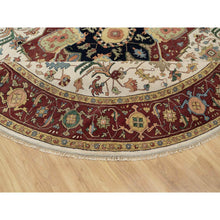 Load image into Gallery viewer, 12&#39;x12&#39; Parchment White and Brick Red Border, Antiqued Fine Heriz Re-Creation with Medallion Design, Thick and Plush, Hand Spun New Zealand Wool, Hand Knotted, Round, Oriental Rug FWR544434