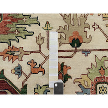 Load image into Gallery viewer, 12&#39;x12&#39; Parchment White and Brick Red Border, Antiqued Fine Heriz Re-Creation with Medallion Design, Thick and Plush, Hand Spun New Zealand Wool, Hand Knotted, Round, Oriental Rug FWR544434