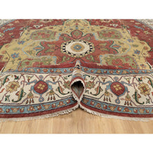 Load image into Gallery viewer, 12&#39;x12&#39; Carmine Red, Antiqued Fine Heriz Re-Creation with Center Medallion Design, Hand Knotted, Hand Spun New Zealand Wool, Densely Woven, Round, Oriental Rug FWR544440