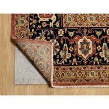 Load image into Gallery viewer, 12&#39;x15&#39;1&quot; Persian Red and Navy Blue Border, Antiqued Fine Heriz Re-Creation with Star Medallion Design, Hand Spun New Zealand Wool, Hand Knotted, Soft and Plush, Oversized, Oriental Rug FWR544452