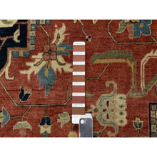 Load image into Gallery viewer, 12&#39;x15&#39;1&quot; Persian Red and Navy Blue Border, Antiqued Fine Heriz Re-Creation with Star Medallion Design, Hand Spun New Zealand Wool, Hand Knotted, Soft and Plush, Oversized, Oriental Rug FWR544452