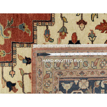 Load image into Gallery viewer, 12&#39;x15&#39;1&quot; Persian Red and Navy Blue Border, Antiqued Fine Heriz Re-Creation with Star Medallion Design, Hand Spun New Zealand Wool, Hand Knotted, Soft and Plush, Oversized, Oriental Rug FWR544452