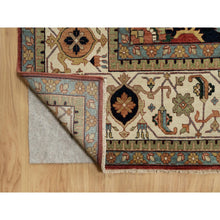 Load image into Gallery viewer, 14&#39;1&quot;x14&#39;1&quot; Cherry Red, Ivory Border, Antiqued Fine Heriz Re-Creation, Hand Knotted Hand Spun New Zealand Wool, Denser Weave and Natural Dyes, Plush Pile, Square, Oriental Rug FWR544458