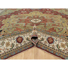 Load image into Gallery viewer, 14&#39;1&quot;x14&#39;1&quot; Cherry Red, Ivory Border, Antiqued Fine Heriz Re-Creation, Hand Knotted Hand Spun New Zealand Wool, Denser Weave and Natural Dyes, Plush Pile, Square, Oriental Rug FWR544458